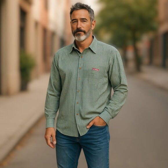 Marlboro Classics Men's Check Long Sleeve Shirt Blue 100% Wool Cowboy Size Large - Picture 2 of 12